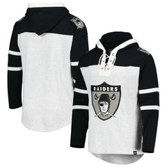 Las Vegas Raiders '47 Historic Logo Gridiron Lace-Up Pullover Hoodie - Heather Gray - 47 brand
