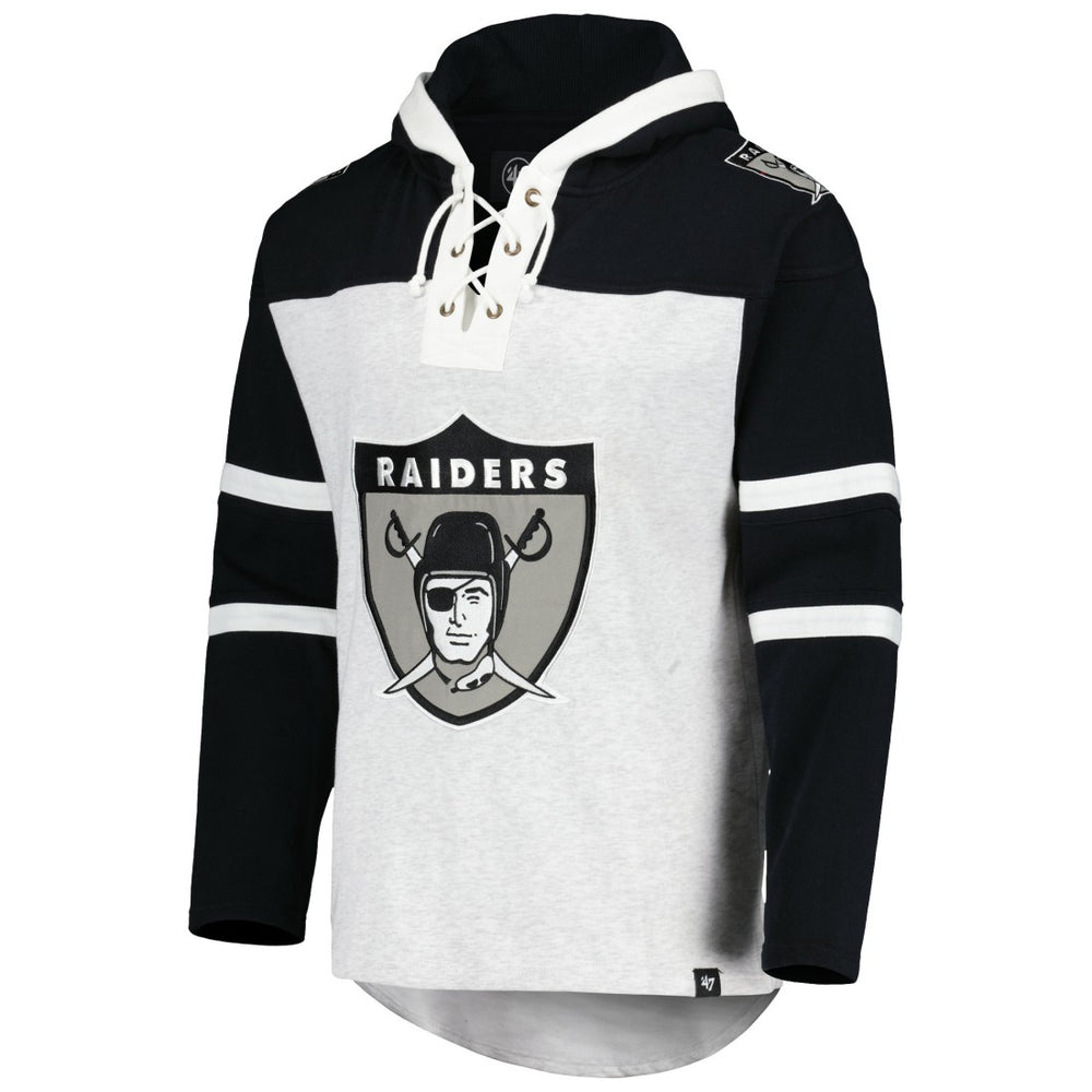 Las Vegas Raiders '47 Historic Logo Gridiron Lace-Up Pullover Hoodie - Heather Gray - 47 brand