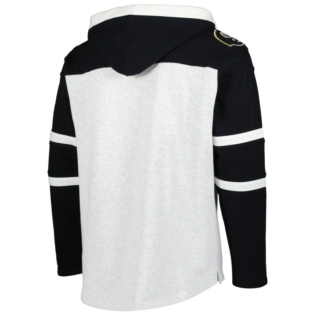 Pittsburgh Steelers '47 Historic Logo Gridiron Lace-Up Pullover Hoodie - Heather Gray - 47 brand