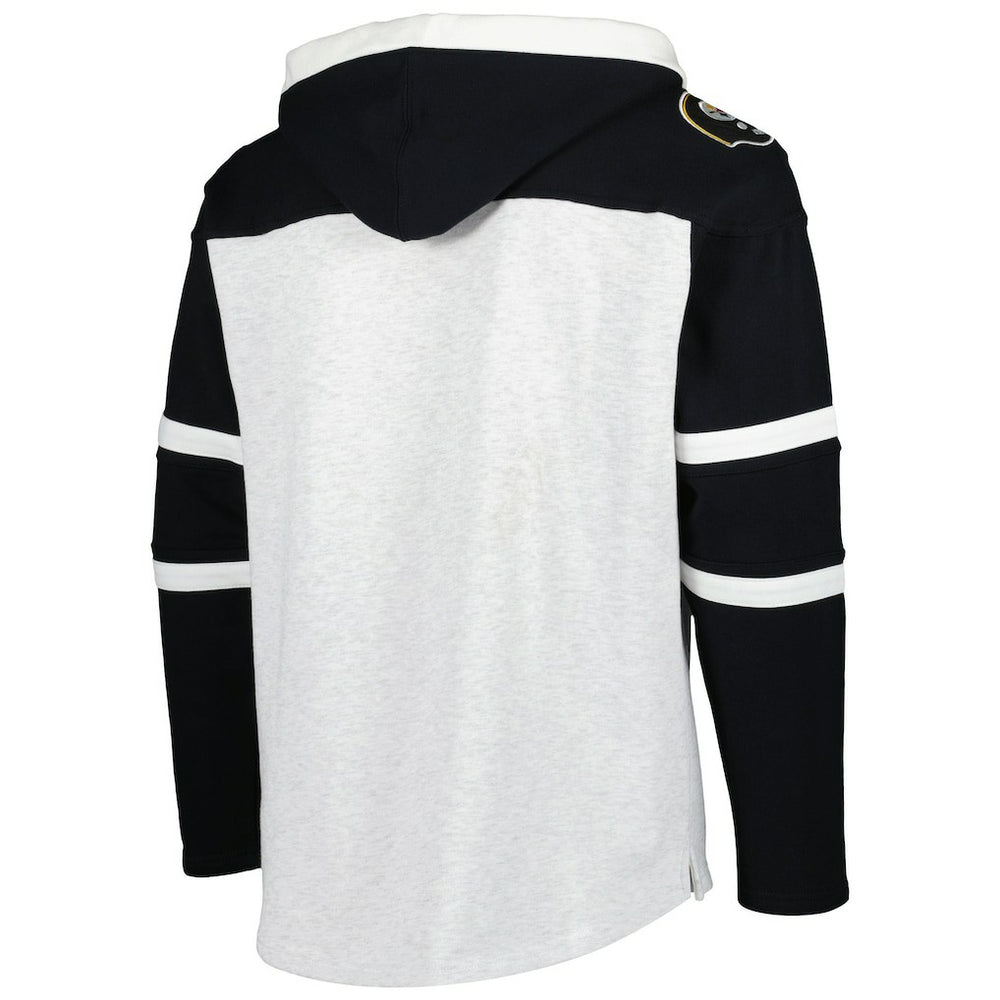Pittsburgh Steelers '47 Historic Logo Gridiron Lace-Up Pullover Hoodie - Heather Gray - 47 brand