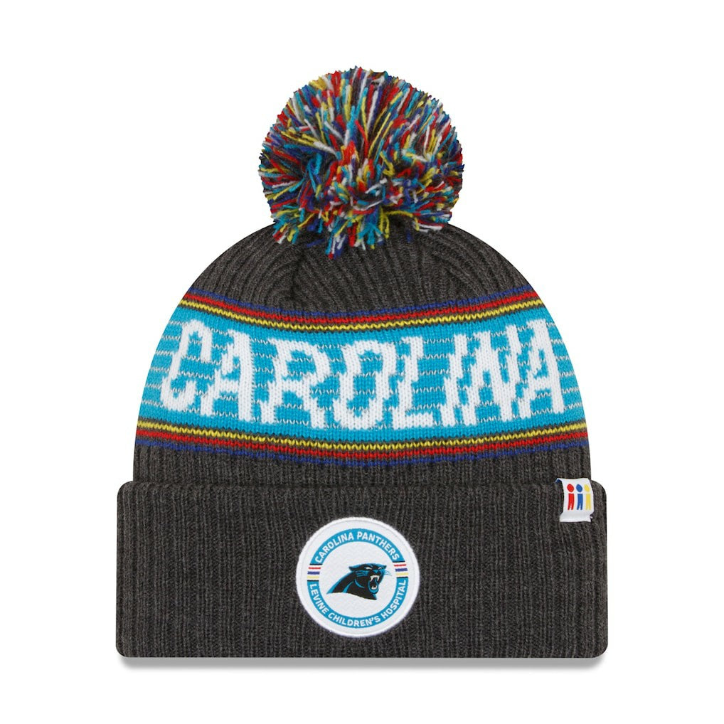 Carolina Panthers New Era 2022 Greg Olsen x Atrium Health Levine Children's Hospital Pom Knit Hat - Heather Charcoal - NFL