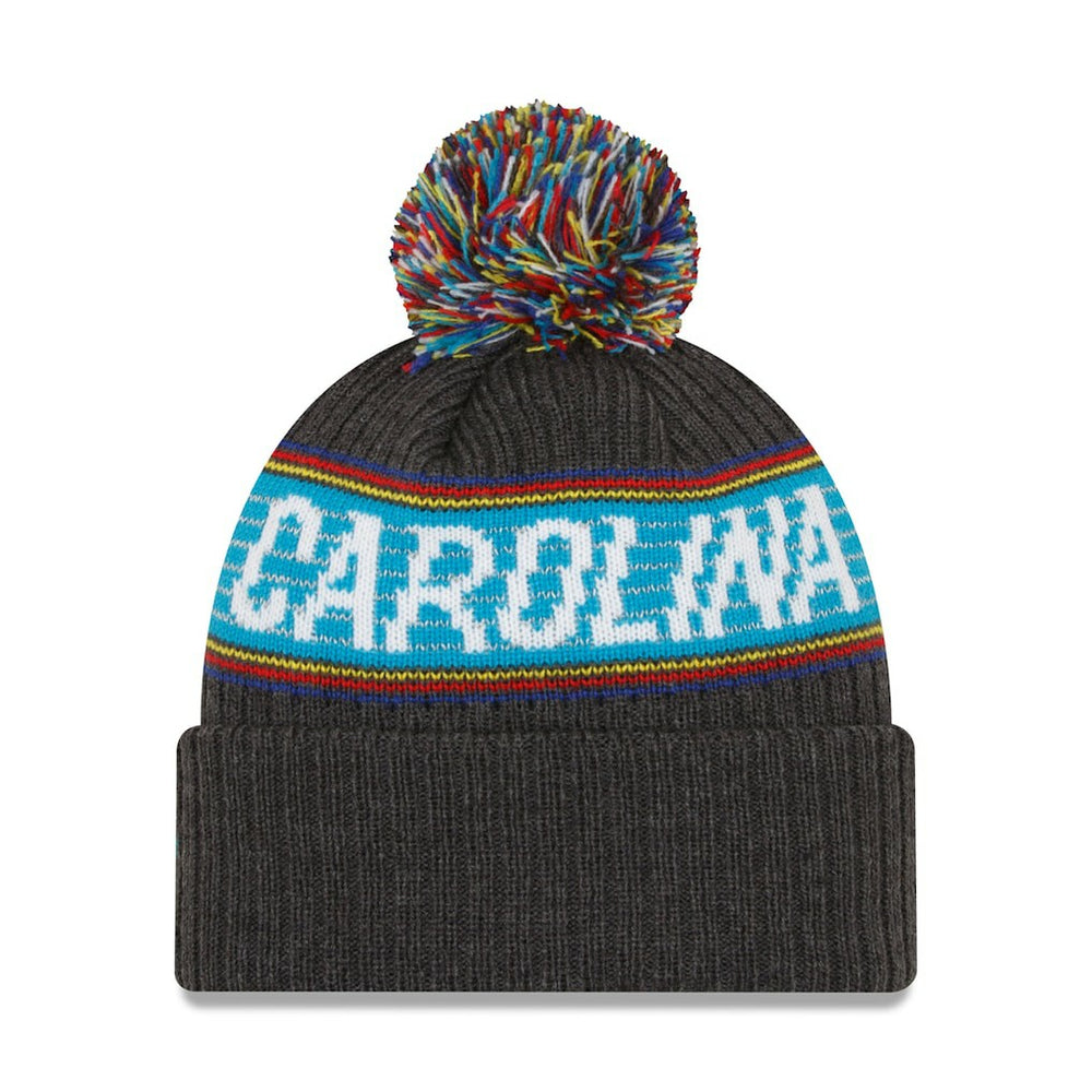 Carolina Panthers New Era 2022 Greg Olsen x Atrium Health Levine Children's Hospital Pom Knit Hat - Heather Charcoal - NFL