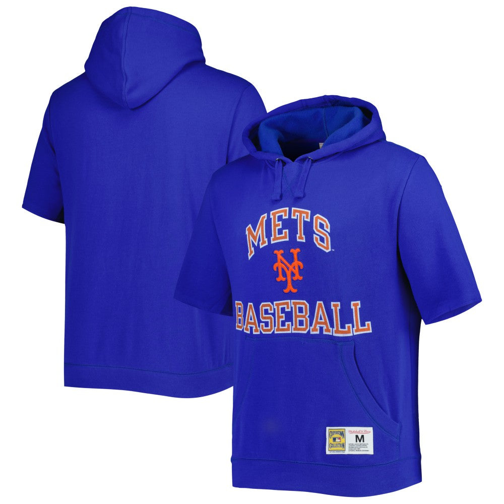 New York Mets Mitchell & Ness Cooperstown Collection Washed Fleece Pullover Short Sleeve Hoodie for sale