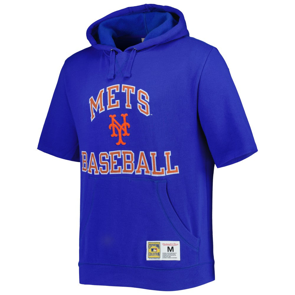 New York Mets Mitchell & Ness Cooperstown Collection Washed Fleece Pullover Short Sleeve Hoodie for sale