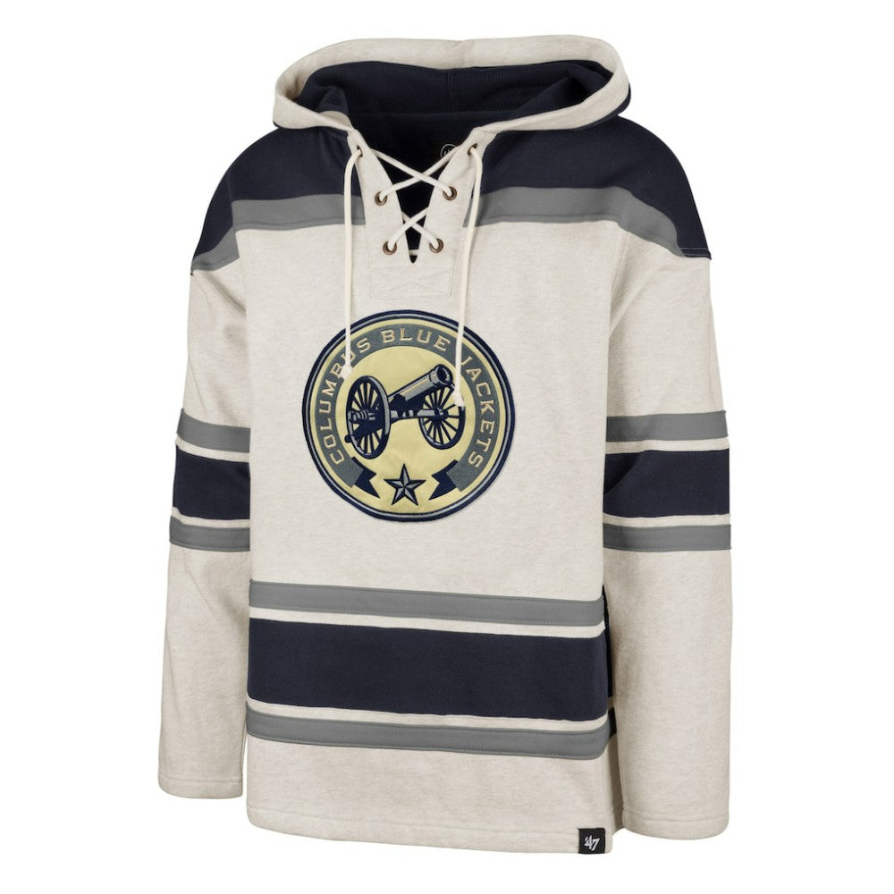 Columbus Blue Jackets '47 Rockaway Lace-Up Pullover Hoodie - Oatmeal | 47 brand Clearance