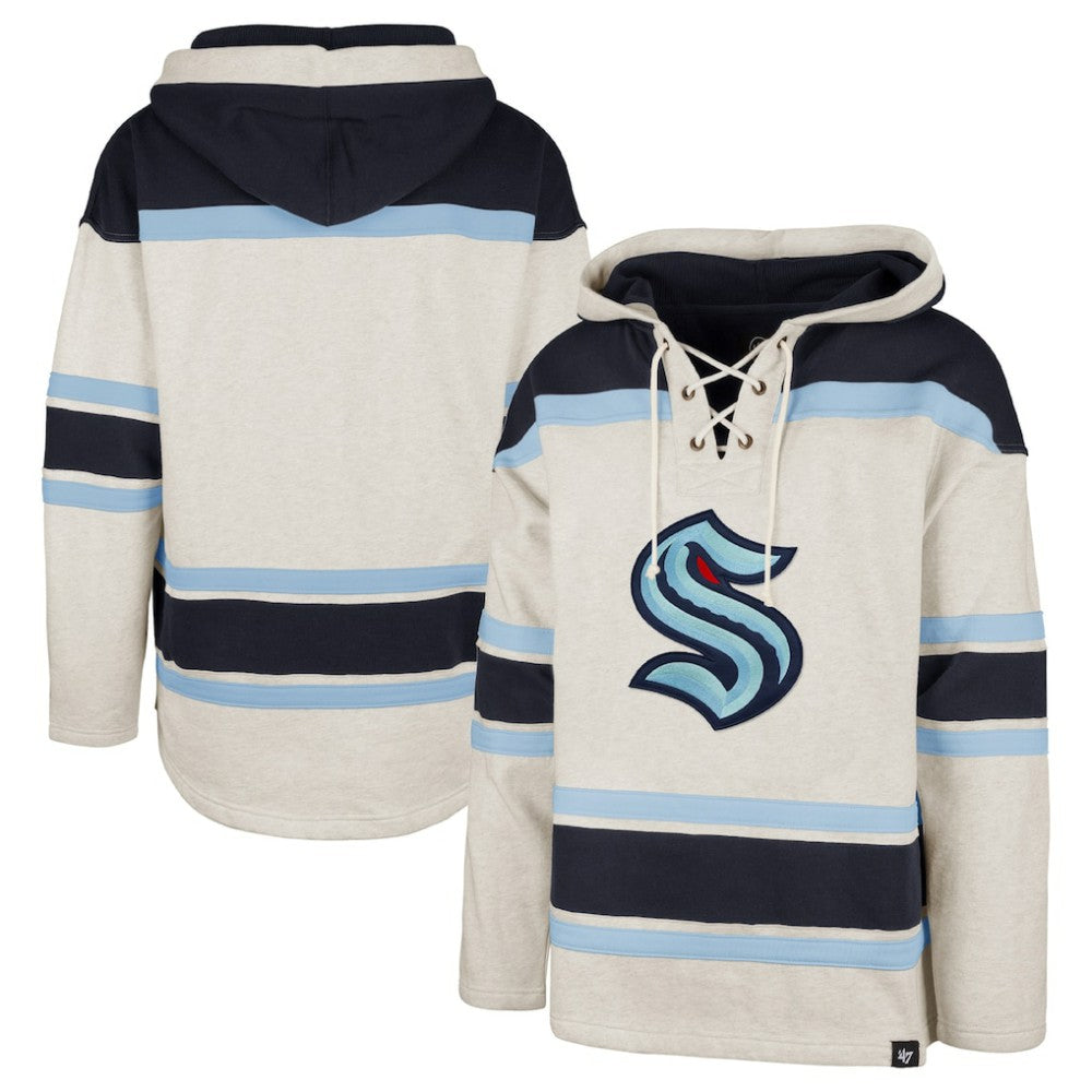 Seattle Kraken '47 Rockaway Lace-Up Pullover Hoodie - Oatmeal | 47 brand Clearance