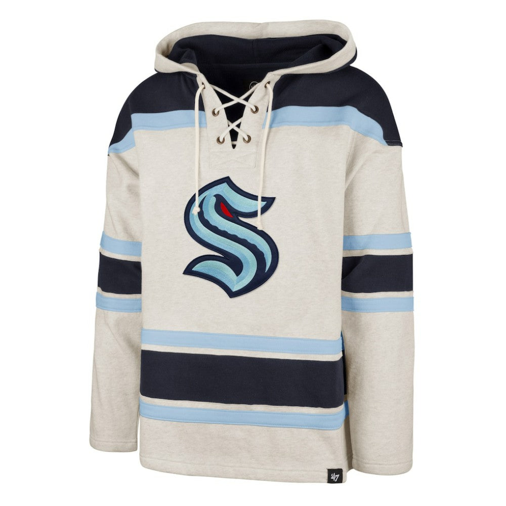 Seattle Kraken '47 Rockaway Lace-Up Pullover Hoodie - Oatmeal | 47 brand Clearance