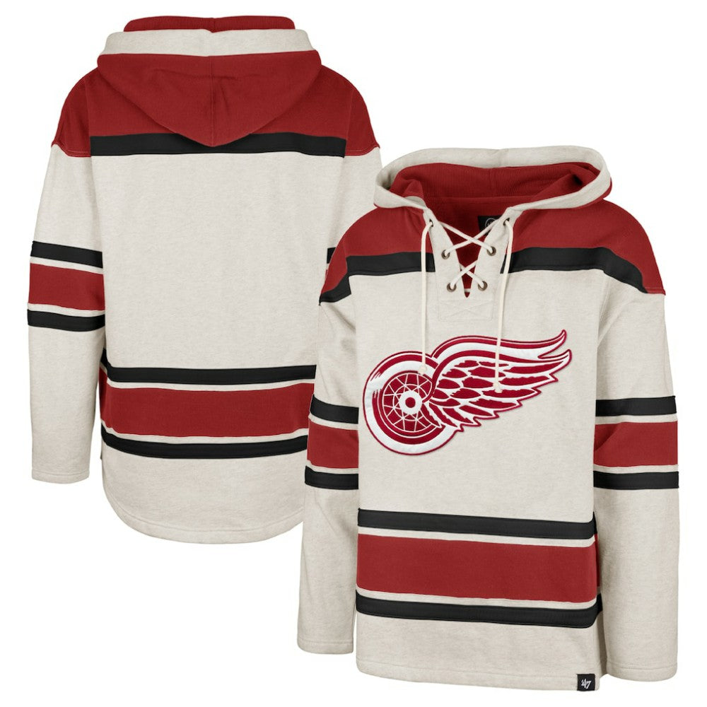 Detroit Red Wings '47 Rockaway Lace-Up Pullover Hoodie - Oatmeal | 47 brand Clearance