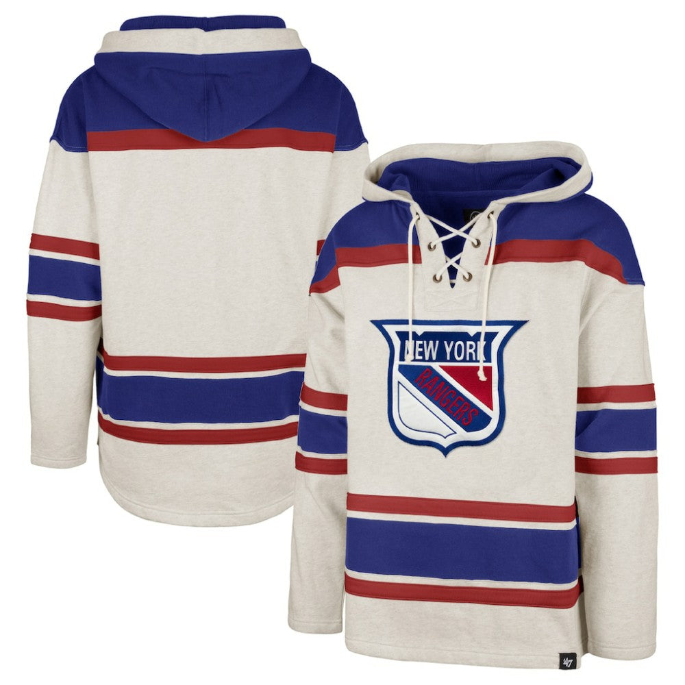 New York Rangers '47 Rockaway Lace-Up Pullover Hoodie - Oatmeal | 47 brand Clearance