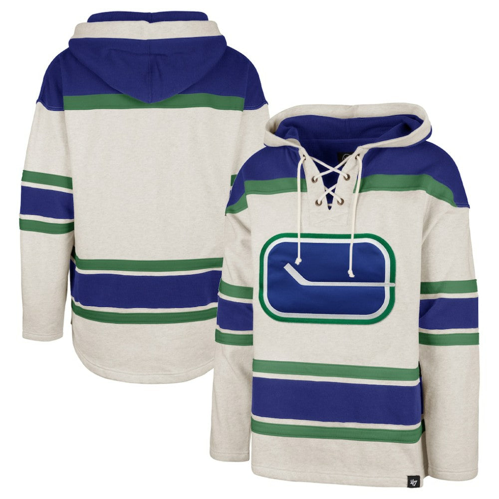 Vancouver Canucks '47 Rockaway Lace-Up Pullover Hoodie - Oatmeal | 47 brand Lifestyle