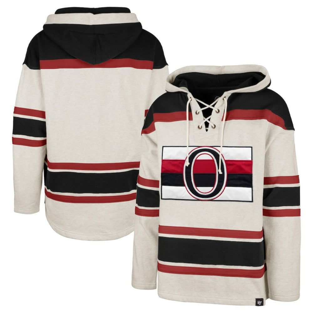 Ottawa Senators '47 Rockaway Lace-Up Pullover Hoodie - Oatmeal | 47 brand Clearance