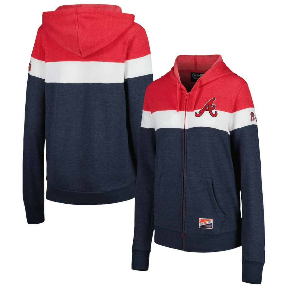 Atlanta Braves New Era Women's Colorblock Full-Zip Hoodie Jacket Outlet