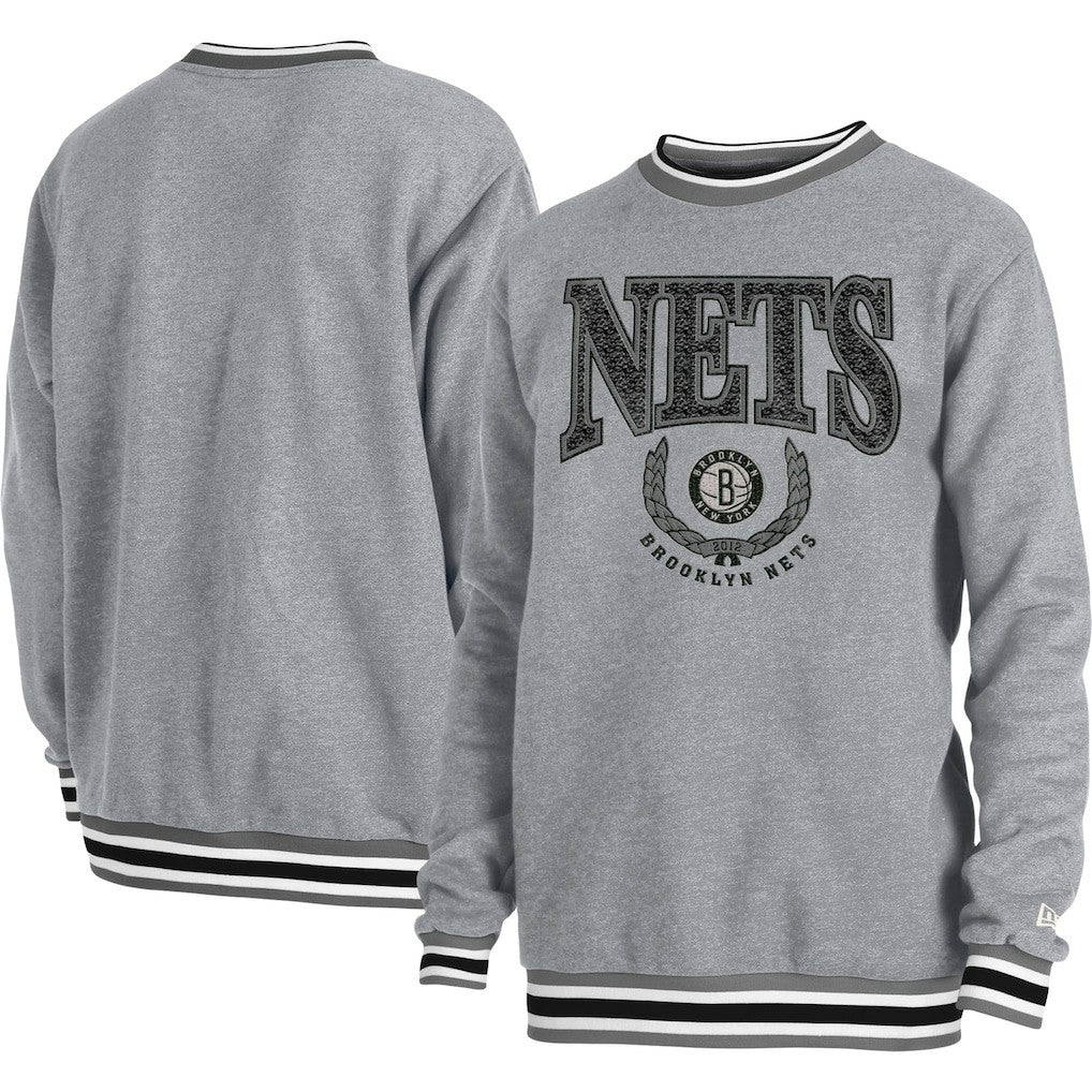 New Era Brooklyn Nets Unisex Vintage Throwback Crew Sweatshirt Heather Gray