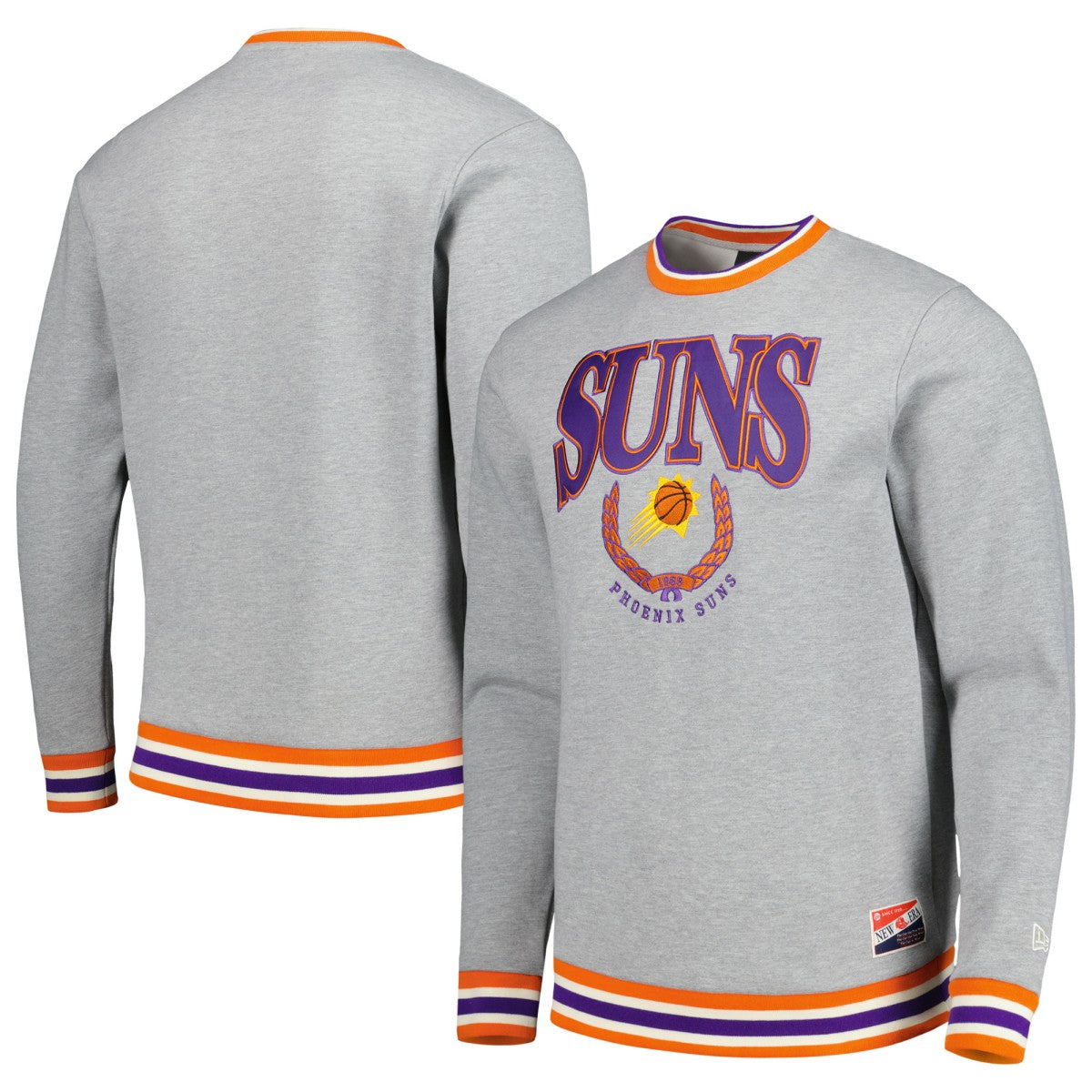 New Era Phoenix Suns Unisex Vintage Throwback Crew Sweatshirt Heather Gray