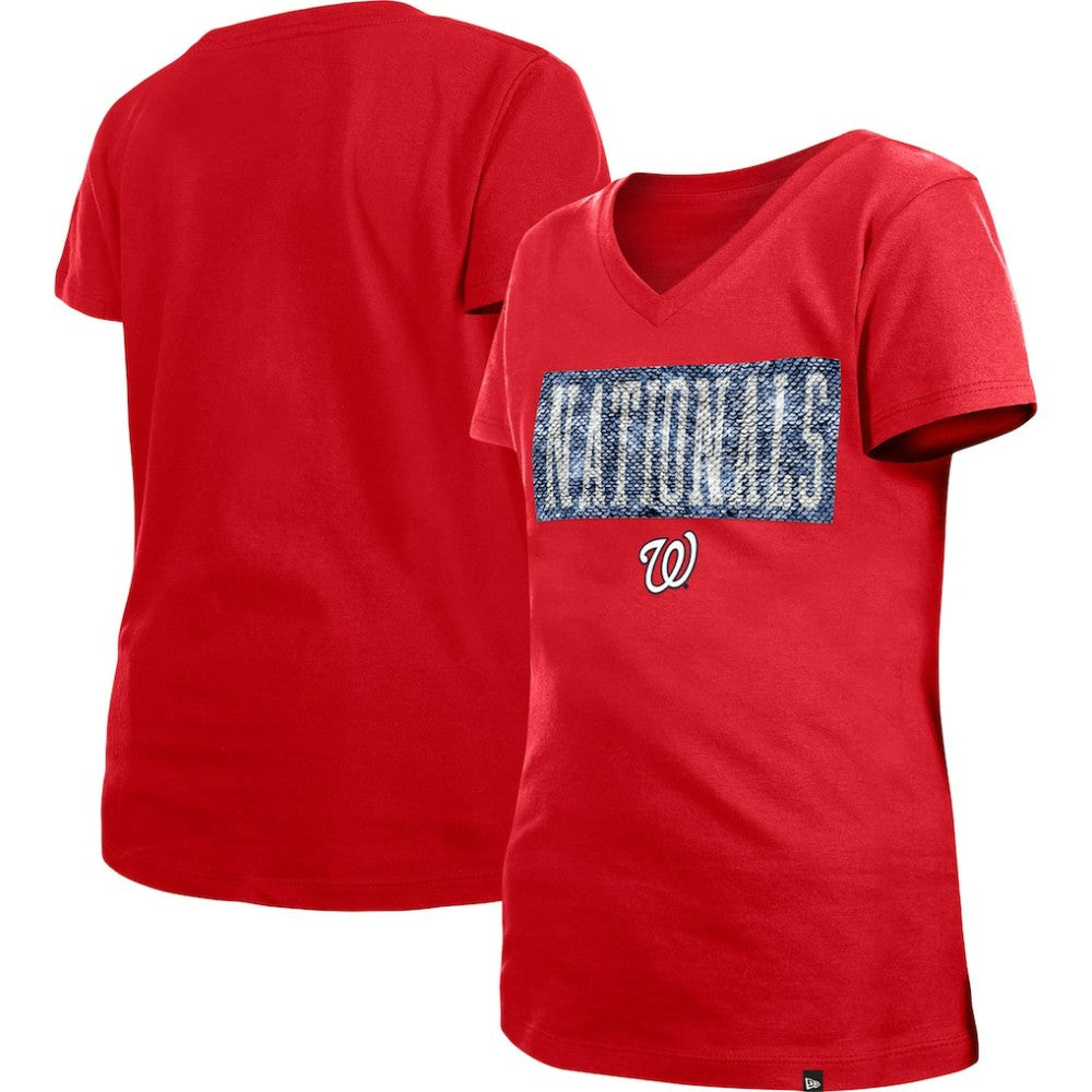 Washington Nationals New Era Girls Youth Flip Sequin Team V-Neck T-Shirt Near Me