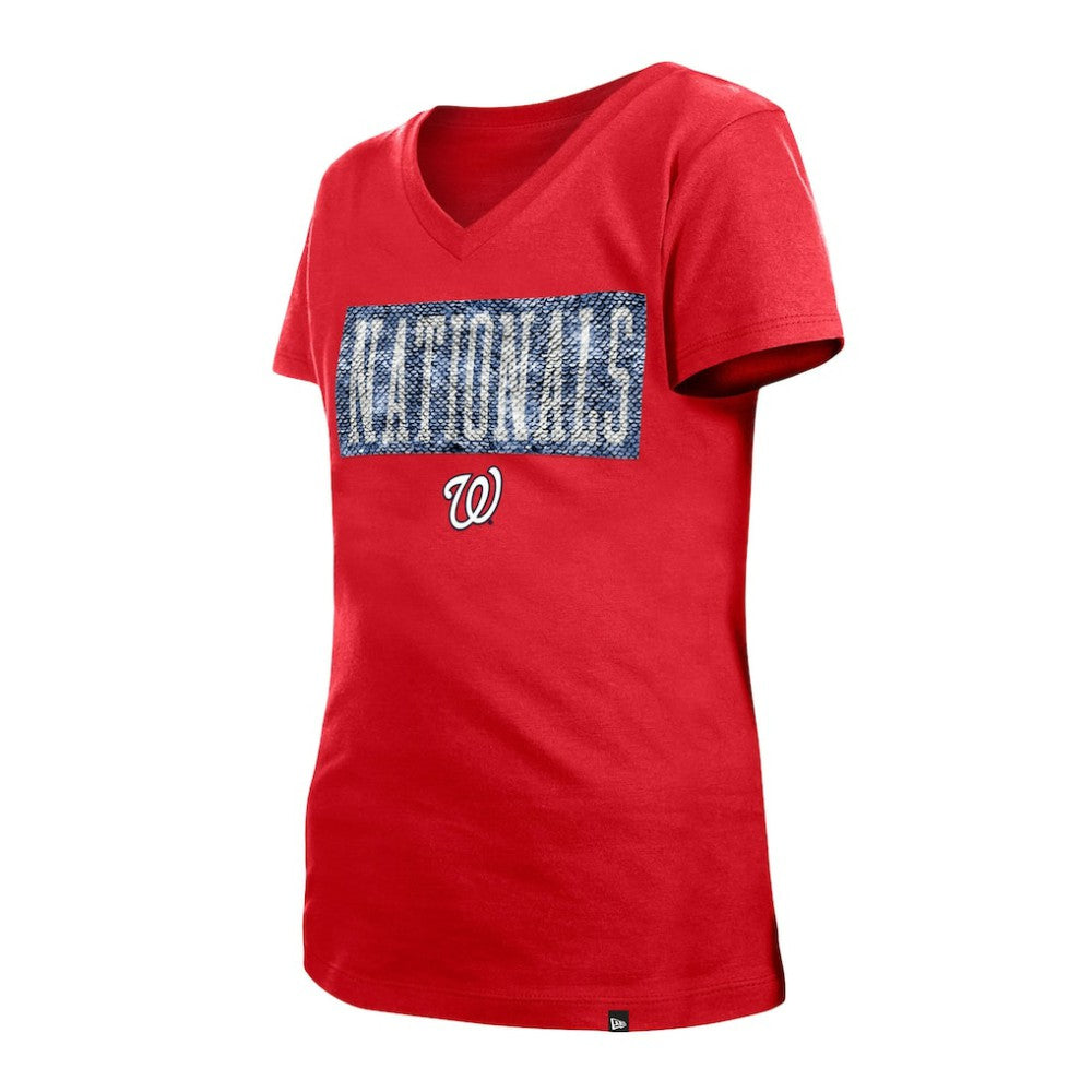 Washington Nationals New Era Girls Youth Flip Sequin Team V-Neck T-Shirt Near Me