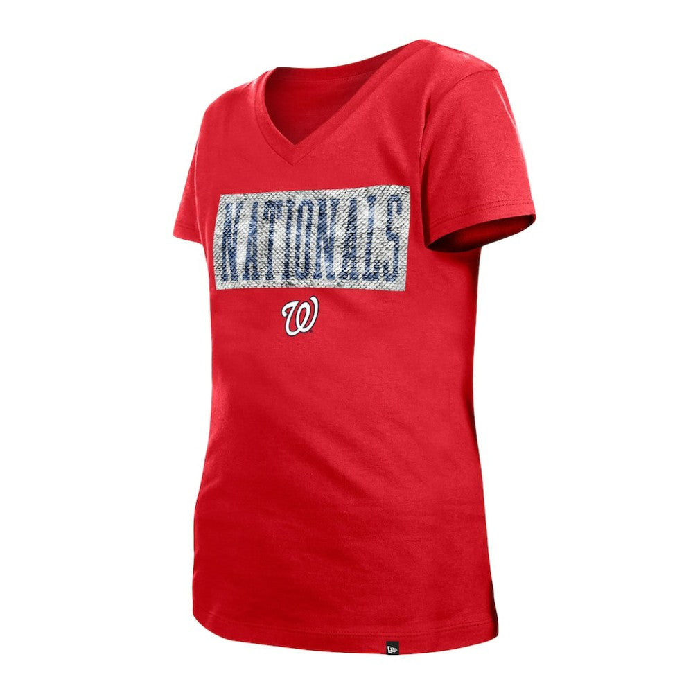 Washington Nationals New Era Girls Youth Flip Sequin Team V-Neck T-Shirt Near Me