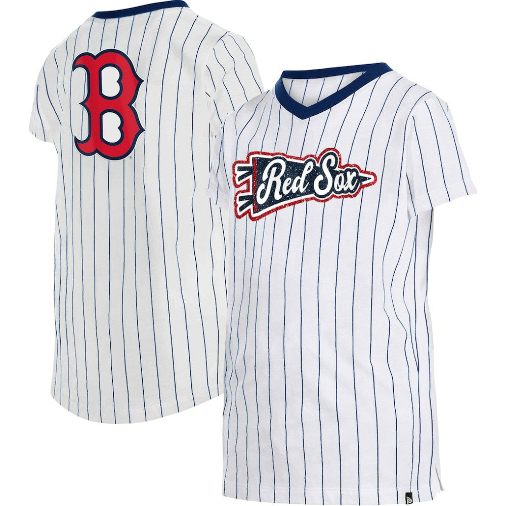 Boston Red Sox New Era Girls Youth Pinstripe V-Neck T-Shirt Discount