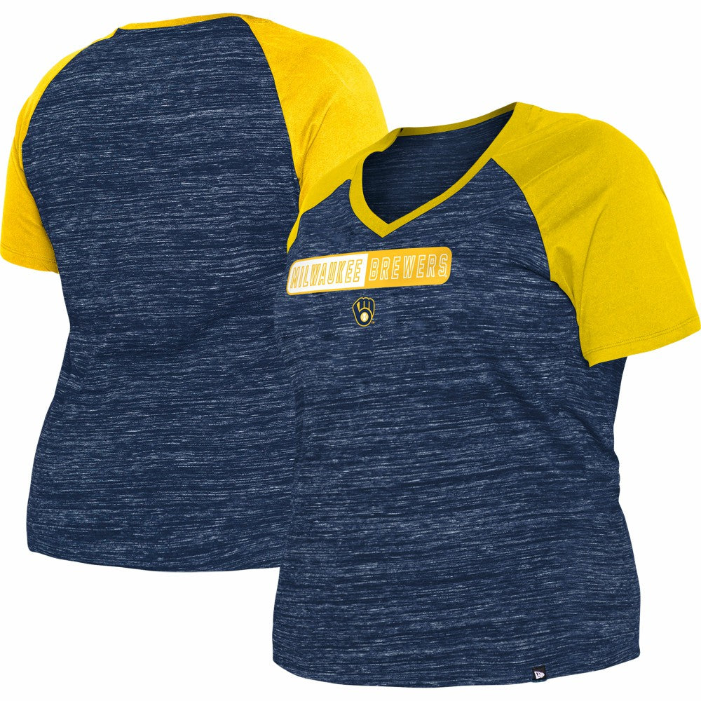 Milwaukee Brewers New Era Women's Plus Size Space Dye Raglan V-Neck T-Shirt for sale