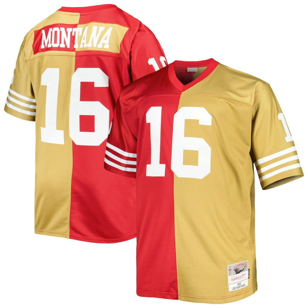 Joe Montana San Francisco 49ers Big & Tall Split Legacy Retired Player Replica Jersey - Scarlet/Gold - Mitchell & Ness