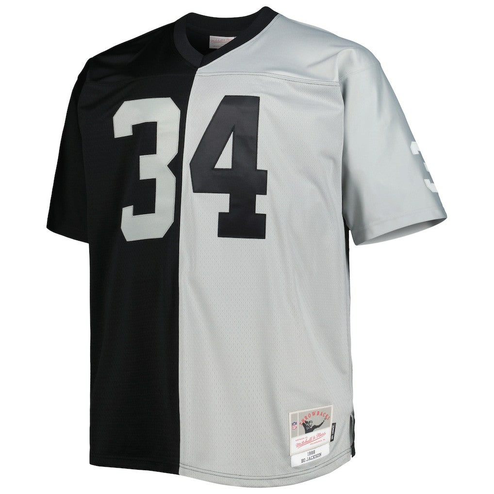 Bo Jackson Las Vegas Raiders Big & Tall Split Legacy Retired Player Replica Jersey - Black/Silver - Mitchell & Ness