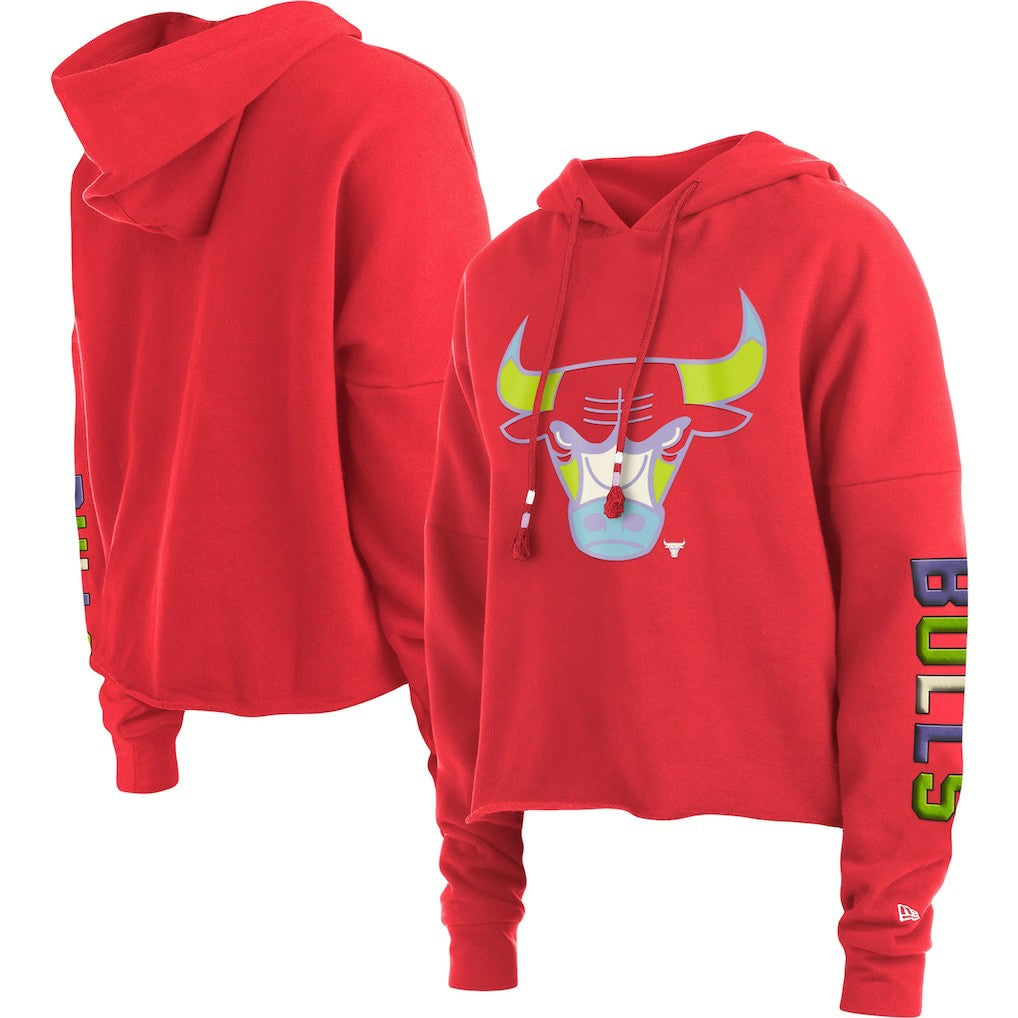 New Era Chicago Bulls Women's Color Pack Cropped Top Pullover Hoodie Red
