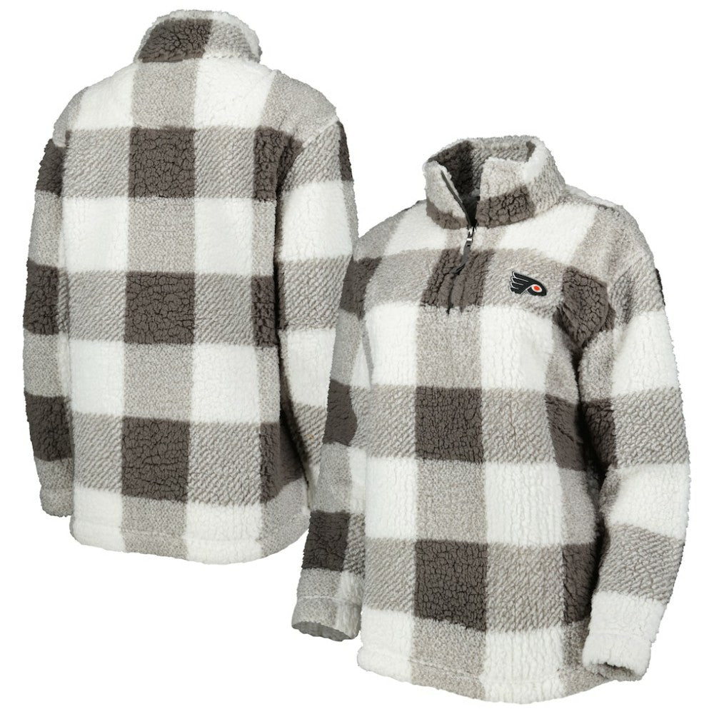 Philadelphia Flyers G-III 4Her by Carl Banks Women's Logo Plaid Sherpa Quarter-Zip Jacket - Gray/White | NHL Lifestyle