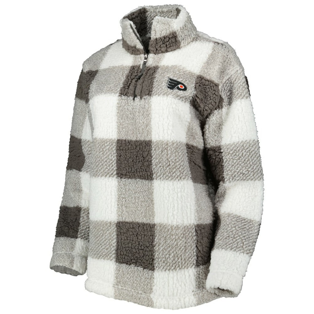 Philadelphia Flyers G-III 4Her by Carl Banks Women's Logo Plaid Sherpa Quarter-Zip Jacket - Gray/White | NHL Lifestyle
