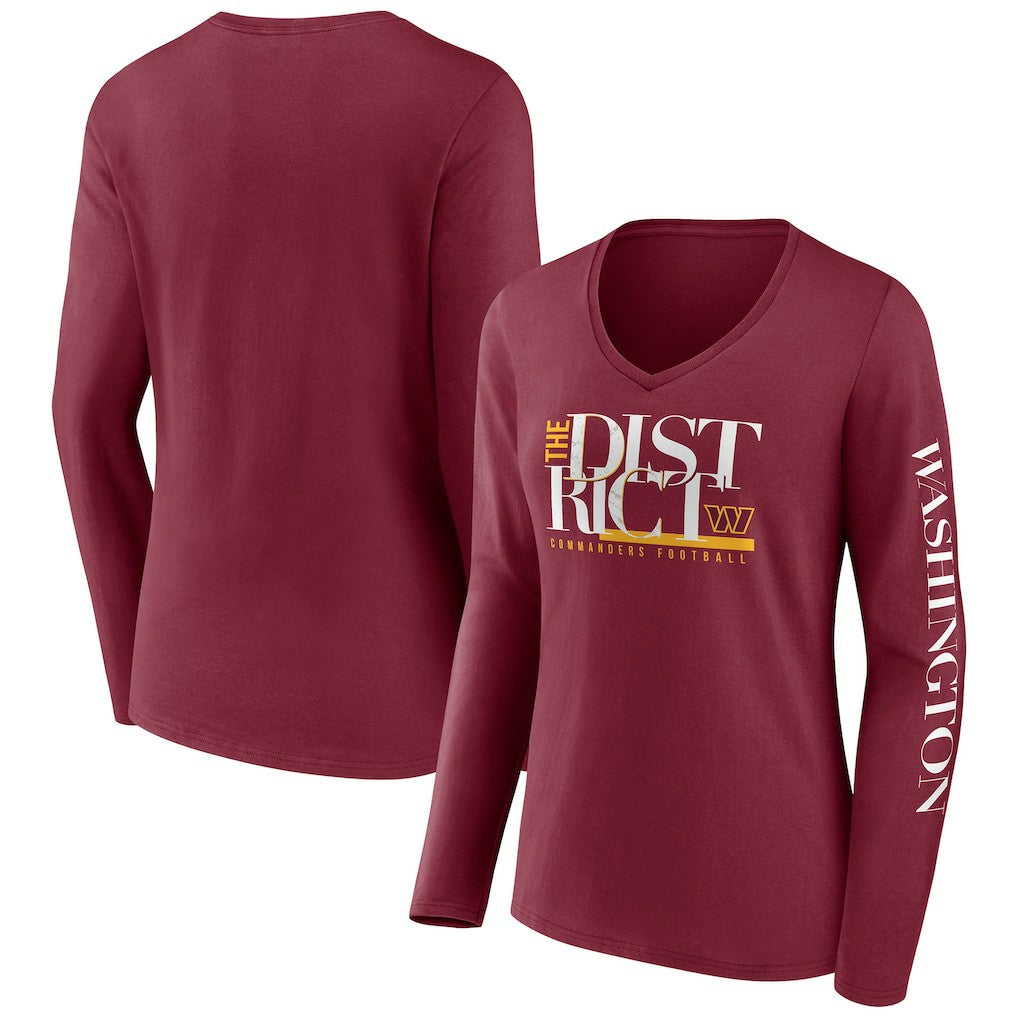 Washington Commanders Women's Hometown Sweep Long Sleeve V-Neck T-Shirt - Burgundy - Fanatics