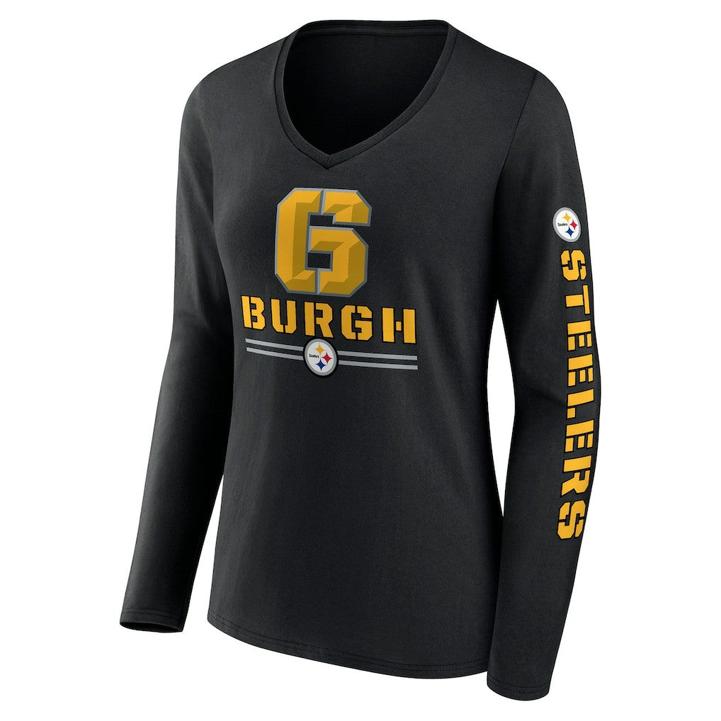 Pittsburgh Steelers Women's Hometown Sweep Long Sleeve V-Neck T-Shirt - Black - Fanatics