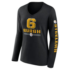 Pittsburgh Steelers Women's Hometown Sweep Long Sleeve V-Neck T-Shirt - Black - Fanatics