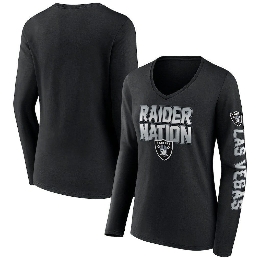 Las Vegas Raiders Women's Hometown Sweep Long Sleeve V-Neck T-Shirt - Black - Fanatics