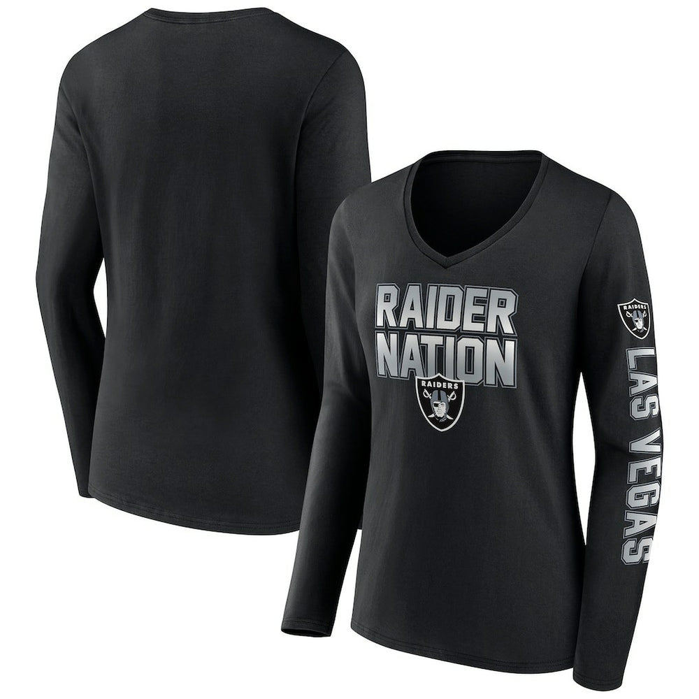 Las Vegas Raiders Women's Hometown Sweep Long Sleeve V-Neck T-Shirt - Black - Fanatics