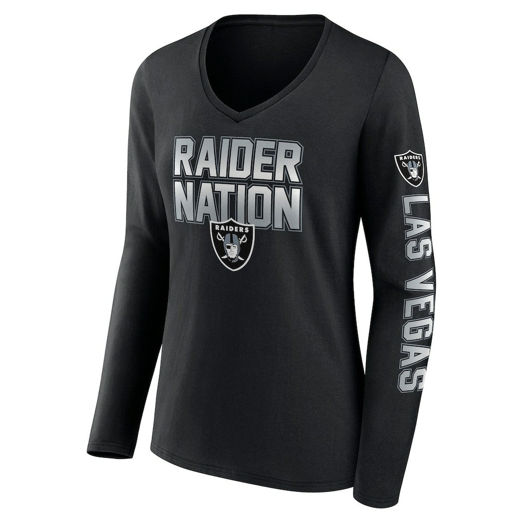 Las Vegas Raiders Women's Hometown Sweep Long Sleeve V-Neck T-Shirt - Black - Fanatics