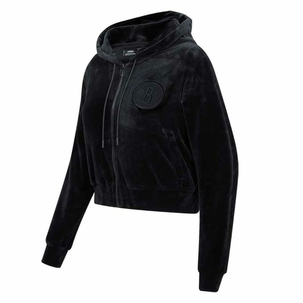 Brooklyn Nets Pro Standard Women's Triple Black Velour Full-Zip Hoodie