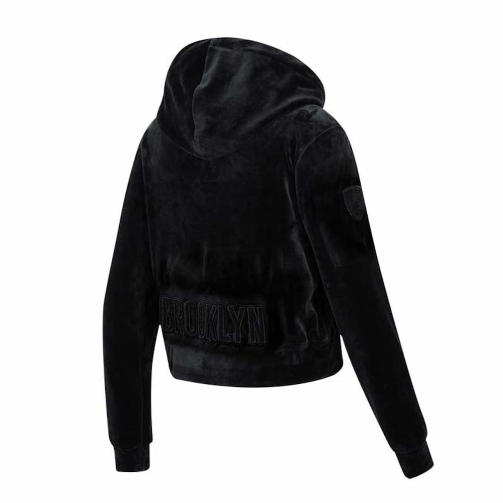 Brooklyn Nets Pro Standard Women's Triple Black Velour Full-Zip Hoodie