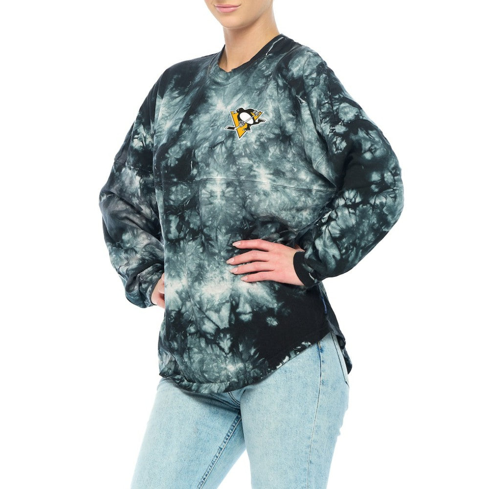 Pittsburgh Penguins Fanatics Women's Crystal-Dye Long Sleeve T-Shirt - Black | Fanatics Lifestyle