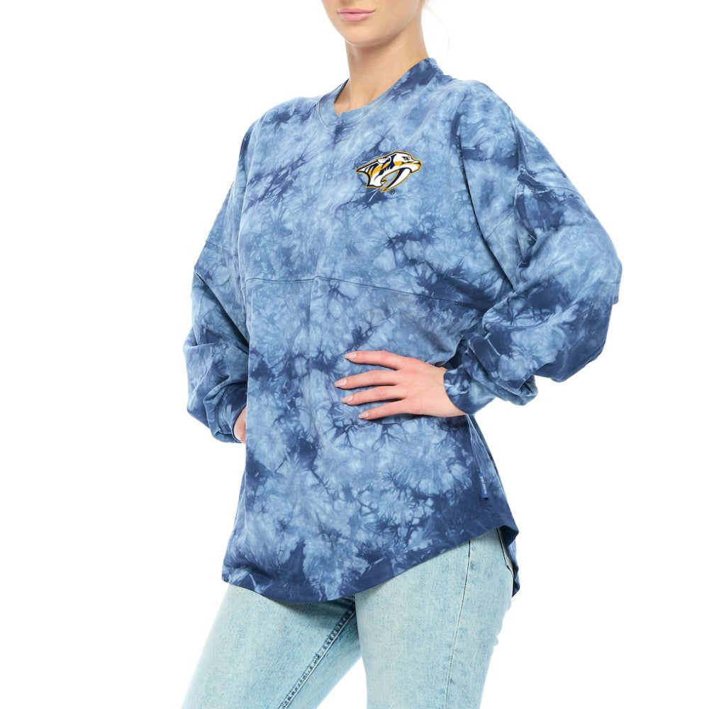 Nashville Predators Fanatics Women's Crystal-Dye Long Sleeve T-Shirt - Navy | Fanatics Lifestyle