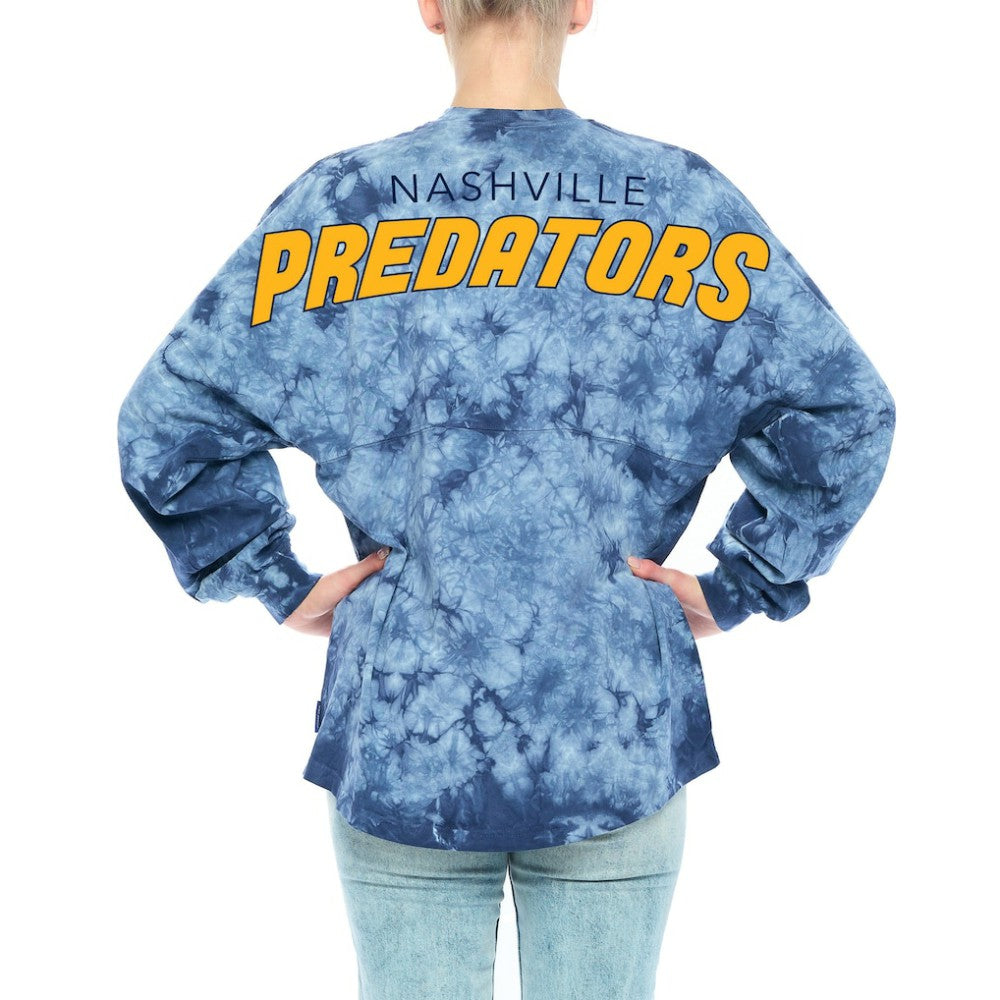 Nashville Predators Fanatics Women's Crystal-Dye Long Sleeve T-Shirt - Navy | Fanatics Lifestyle
