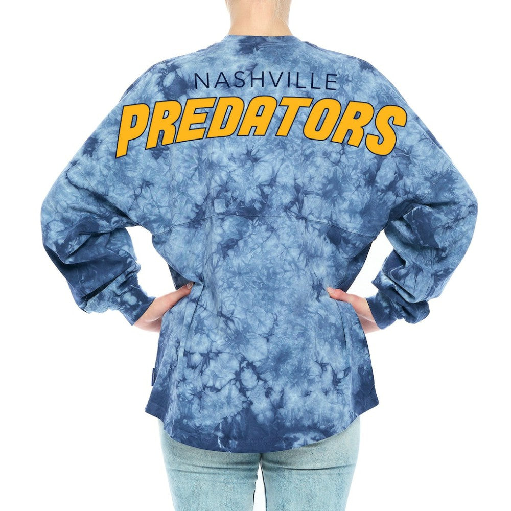 Nashville Predators Fanatics Women's Crystal-Dye Long Sleeve T-Shirt - Navy | Fanatics Lifestyle