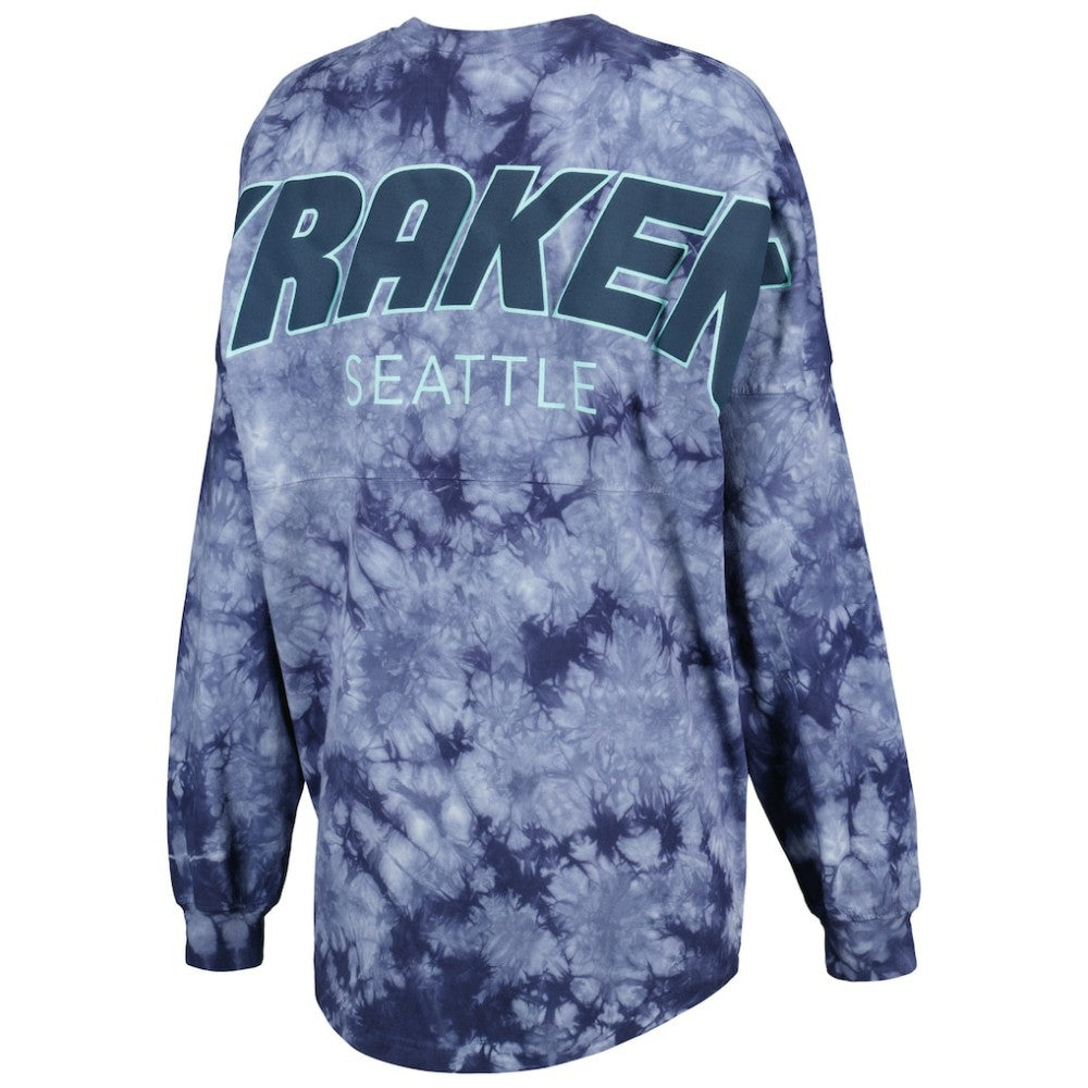 Seattle Kraken Fanatics Women's Crystal-Dye Long Sleeve T-Shirt - Deep Sea Blue | Fanatics Clearance