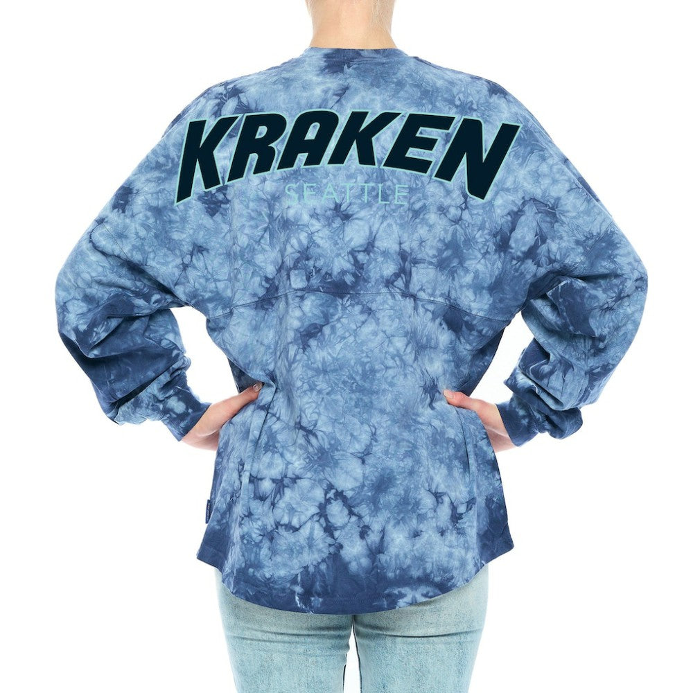 Seattle Kraken Fanatics Women's Crystal-Dye Long Sleeve T-Shirt - Deep Sea Blue | Fanatics Clearance