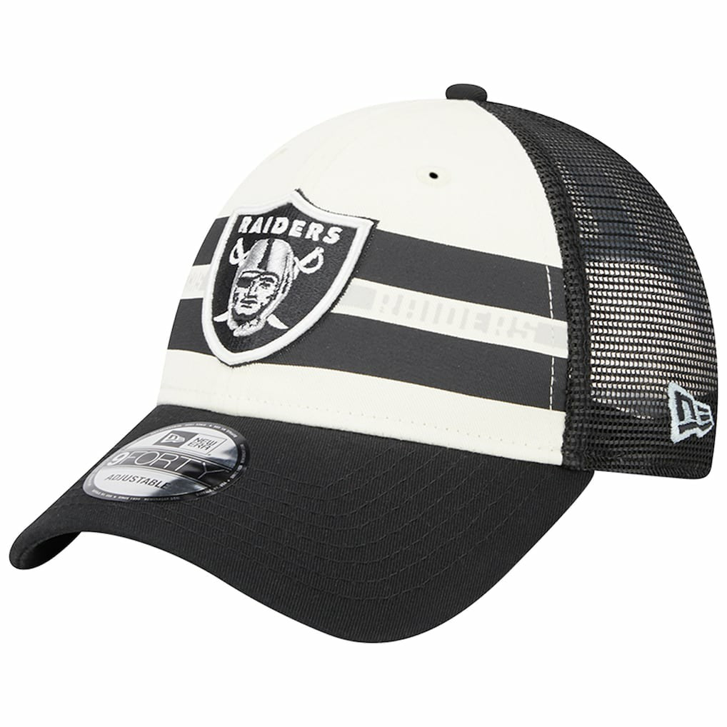 Las Vegas Raiders New Era Team Stripe Trucker 9FORTY Snapback Hat - Cream/Black - NFL