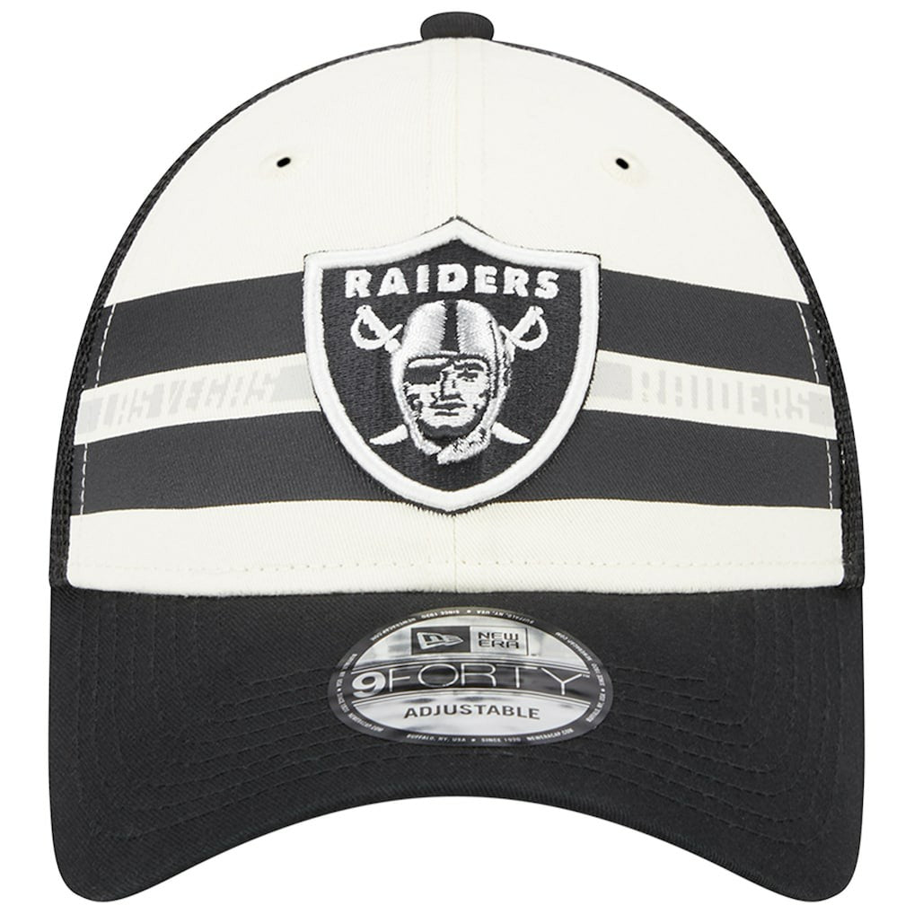 Las Vegas Raiders New Era Team Stripe Trucker 9FORTY Snapback Hat - Cream/Black - NFL