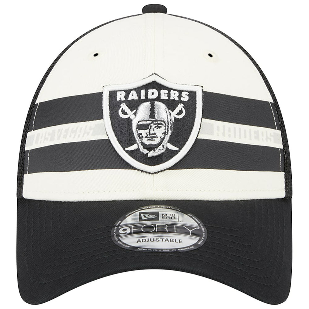 Las Vegas Raiders New Era Team Stripe Trucker 9FORTY Snapback Hat - Cream/Black - NFL