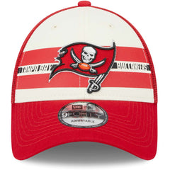 Tampa Bay Buccaneers New Era Team Stripe Trucker 9FORTY Snapback Hat - Cream/Red - NFL