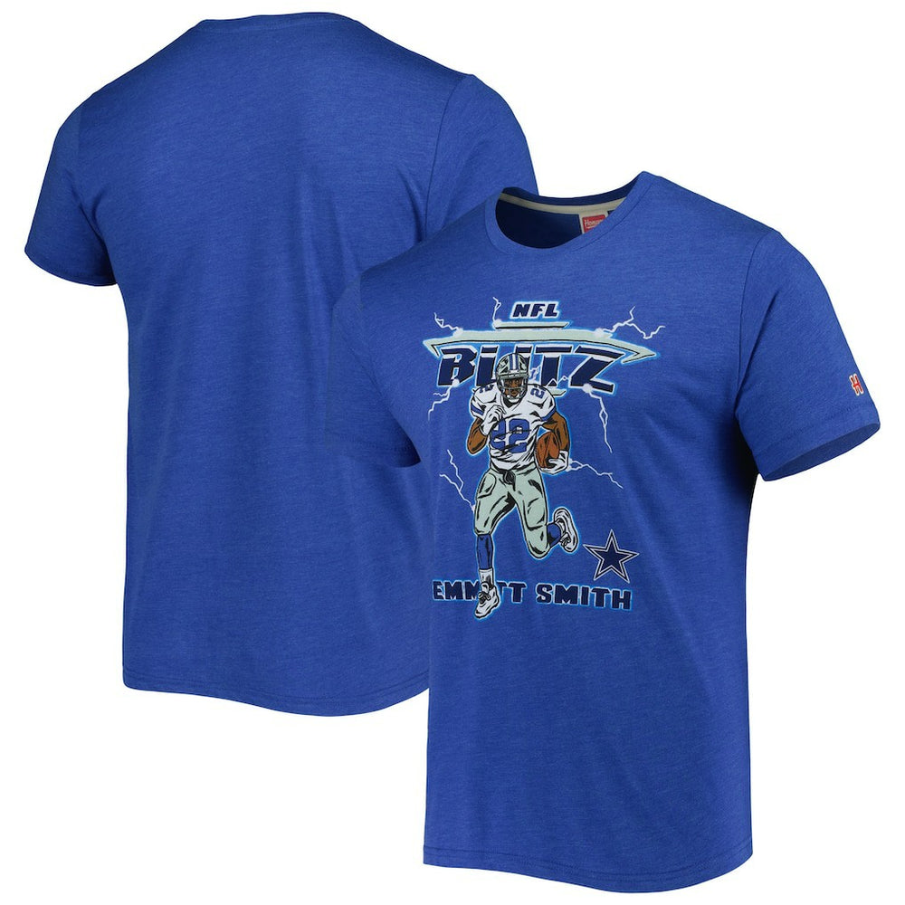 Emmitt Smith Dallas Cowboys Homage Unisex NFL Blitz Retired Player Tri-Blend T-Shirt - Heathered Heather Royal - NFL