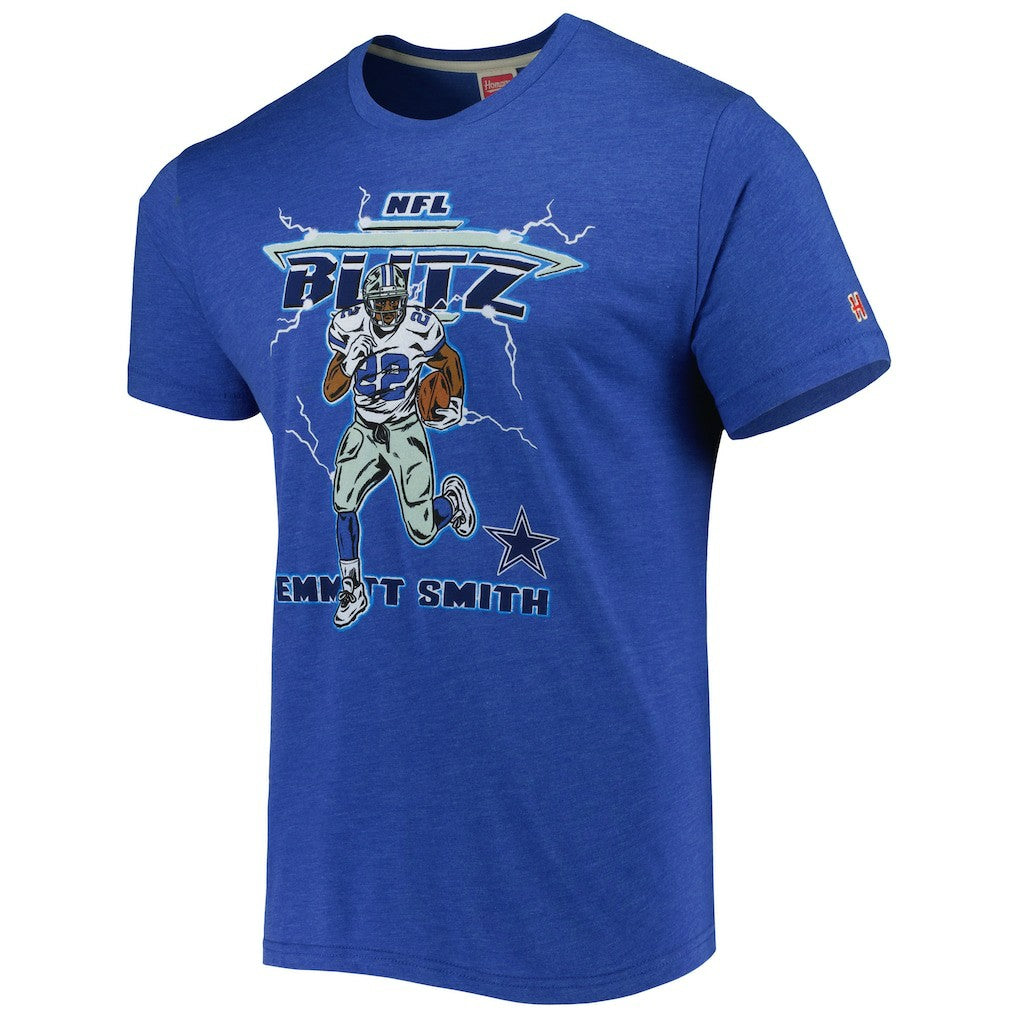 Emmitt Smith Dallas Cowboys Homage Unisex NFL Blitz Retired Player Tri-Blend T-Shirt - Heathered Heather Royal - NFL