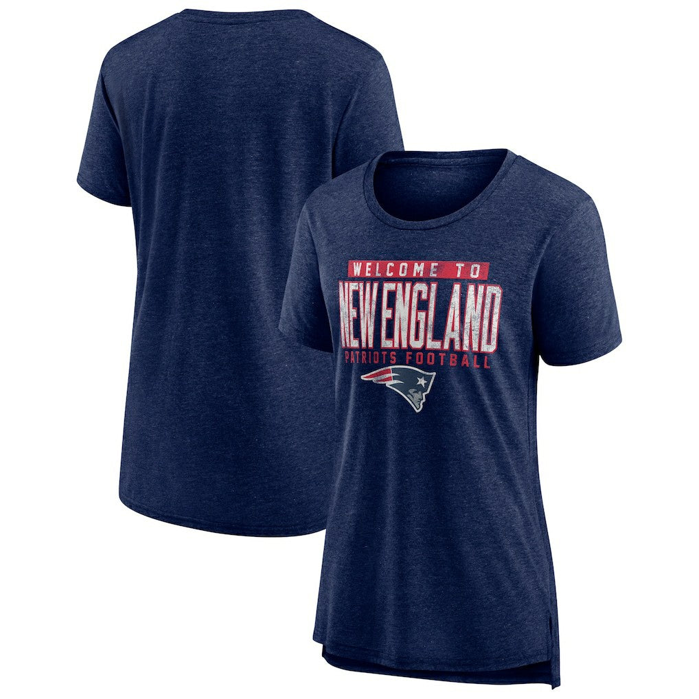 New England Patriots Women's Hometown First Down Tri-Blend T-Shirt - Heather Navy - NFL