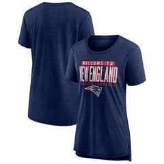 New England Patriots Women's Hometown First Down Tri-Blend T-Shirt - Heather Navy - NFL